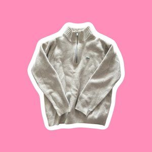 LACOSTE WOMEN'S WOOL TURTLENECK 1/4 ZIP UP SWEATER - GREY - SMALL